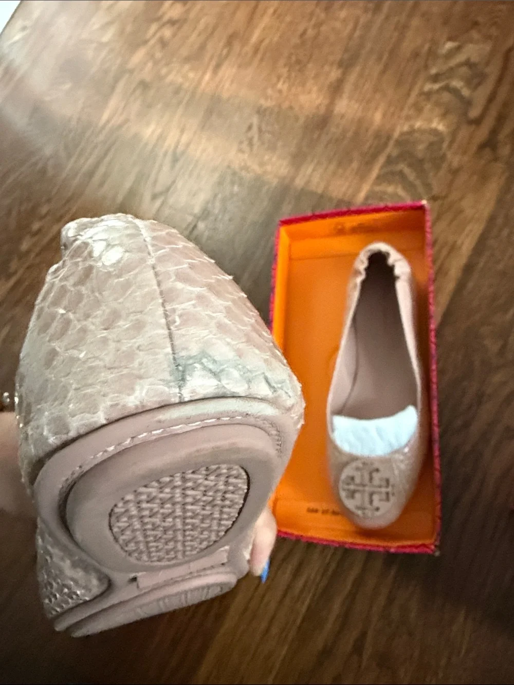 Tory Burch Blush Pink Leather Logo Ballet Flats